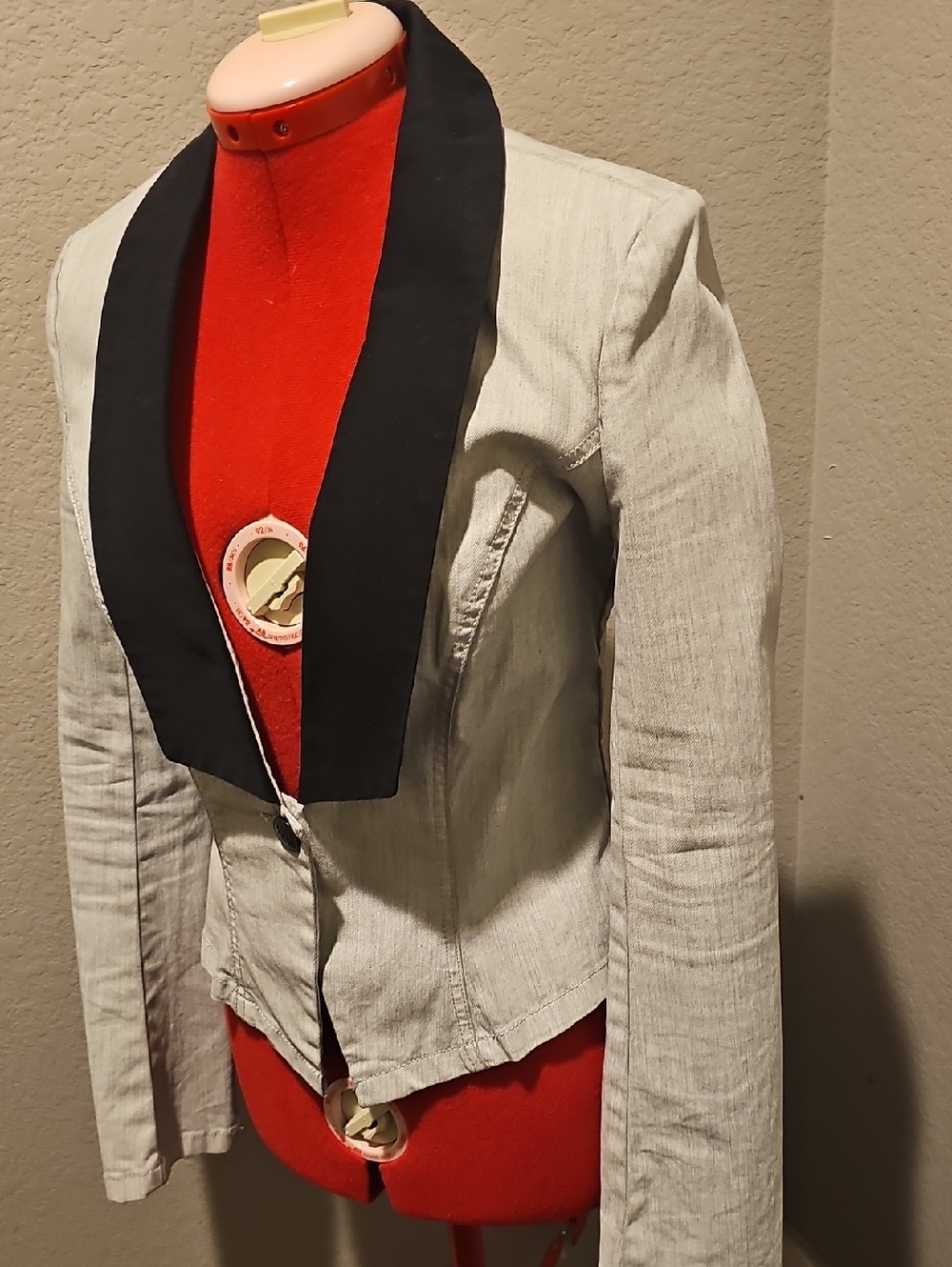 Rock & Republic Light Gray Jacket with Black Shawl Collar